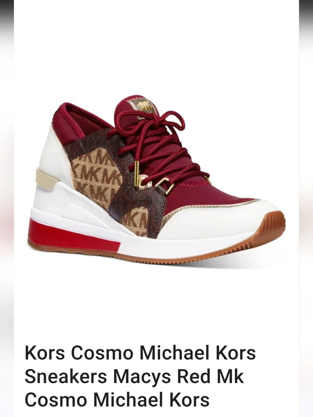 Michael Kors Burgundy, White & Brown Logo Wedge Sneaker